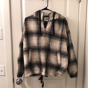 Forever 21 pull over 1/4 zip hooded plaid sweater. Size Medium. Never worn